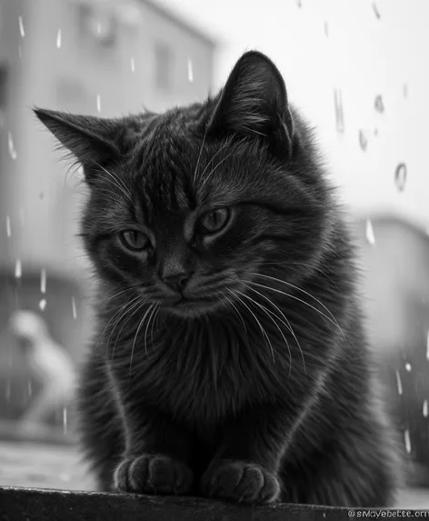 sad cat grayscale raining