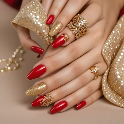 red and gold nails