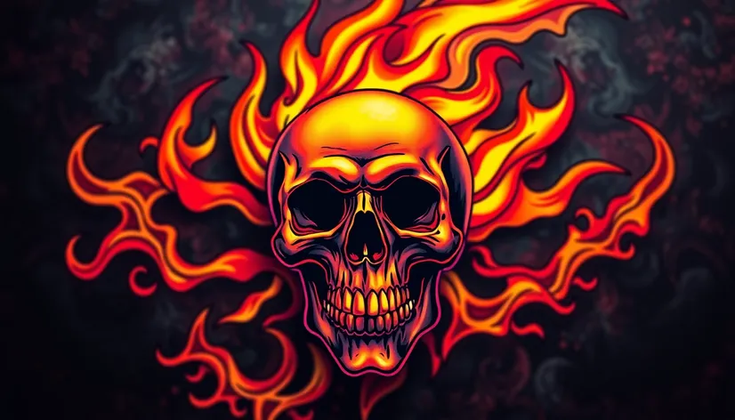 skull with flames tattoo