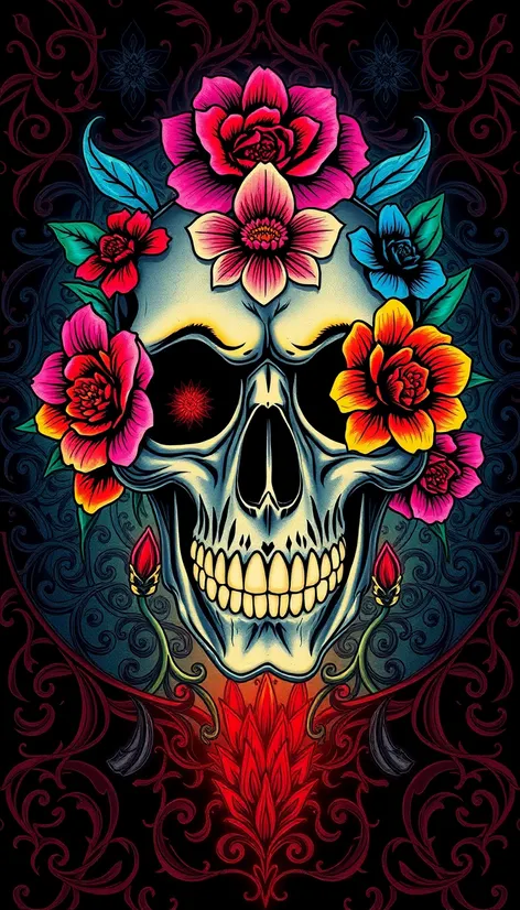 skull floral tattoo