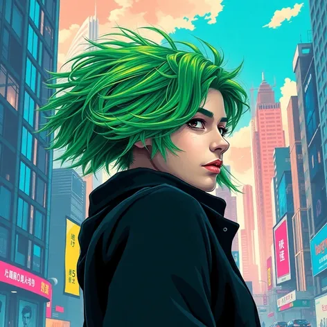 person with green hair