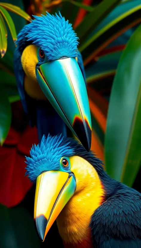 blue and yellow birds