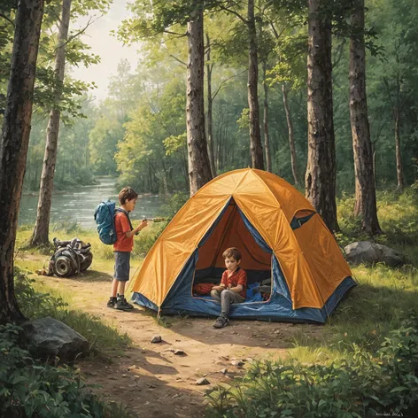 Two boys camping in