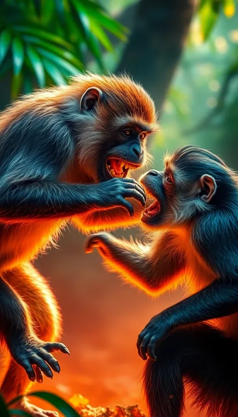 two monkeys fighting