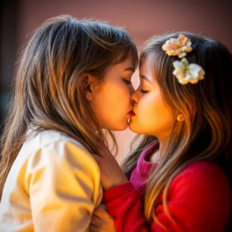 two young girls kissing