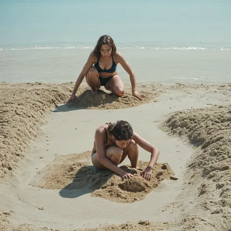 Girls pooping on beach