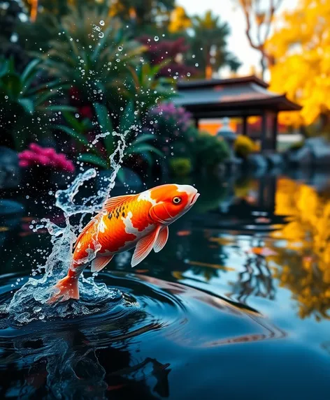 koi jumping out of