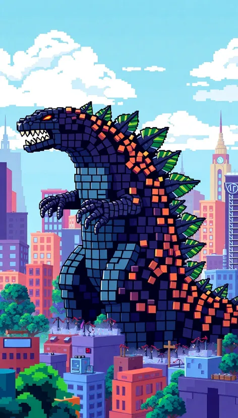 godzilla pixel art minecraft