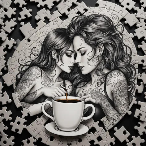 couple tattoo coffee design