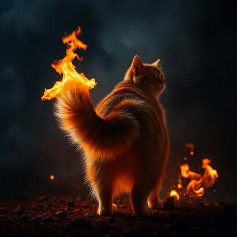 cat's tail on fire