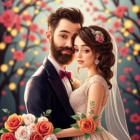 bearded groom and bride