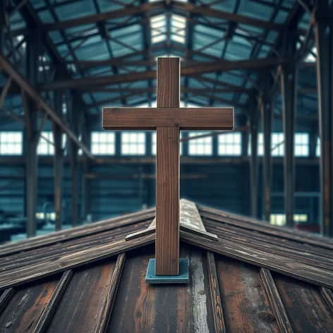 wooden cross on warehouse