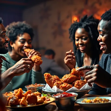 black people eating chicken