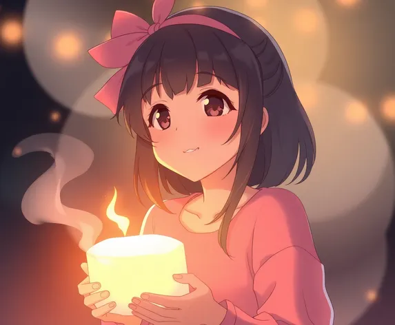 anime girl burning marshmallow