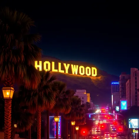 hollywood sign at night