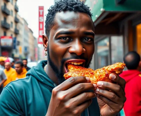 black guy eating chicken