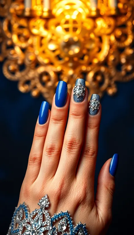 blue and silver nails