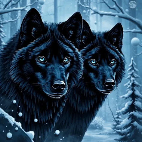 black wolves with blue