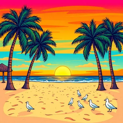 cartoon beach sunset