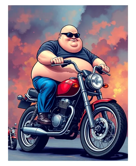 fat guy on motorbike