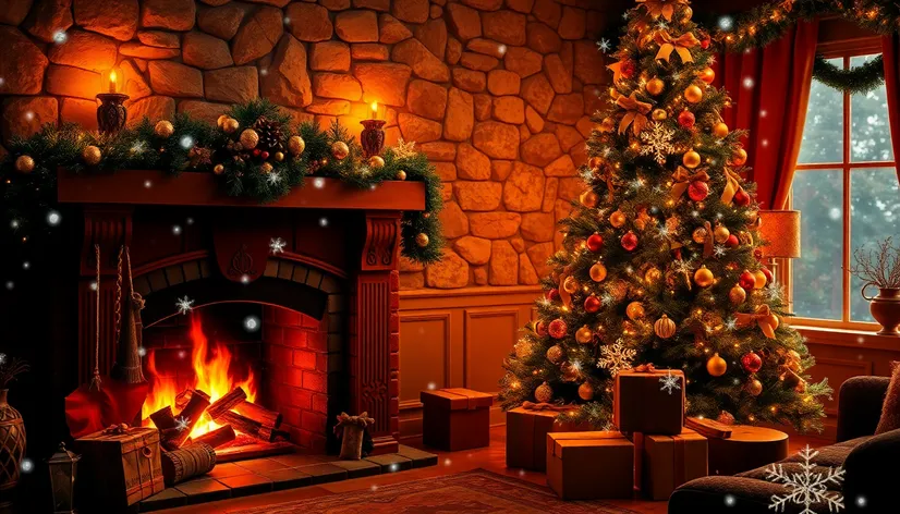 fireplace and christmas tree