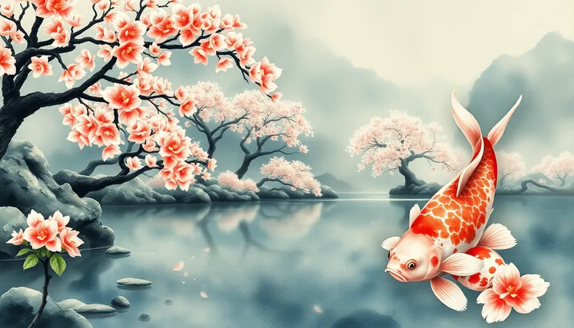 koifish art japanese landscape