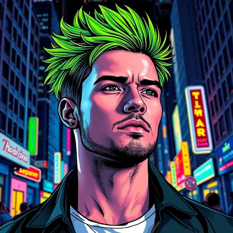 man with green hair