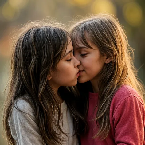 two young girls kissing