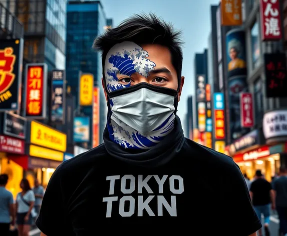 tokyo waves mask t-shirt