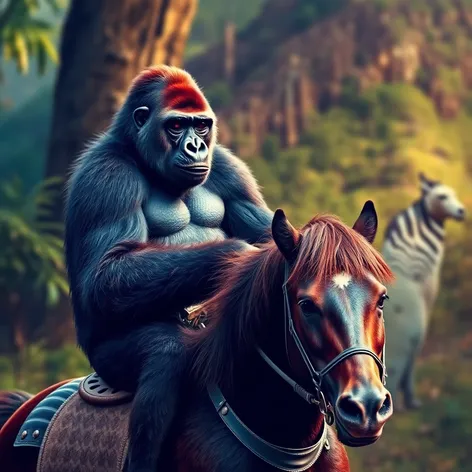 gorilla riding a horse