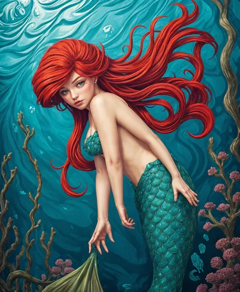 mermaid painting red hair