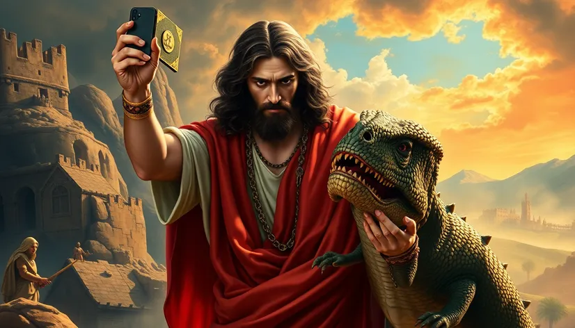 jesus holding dinosaur