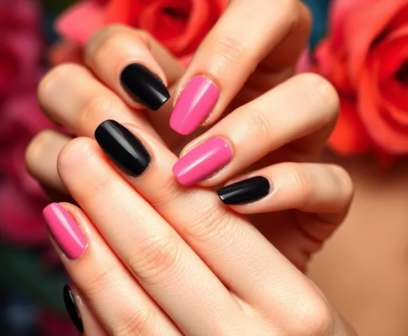 black and pink nails