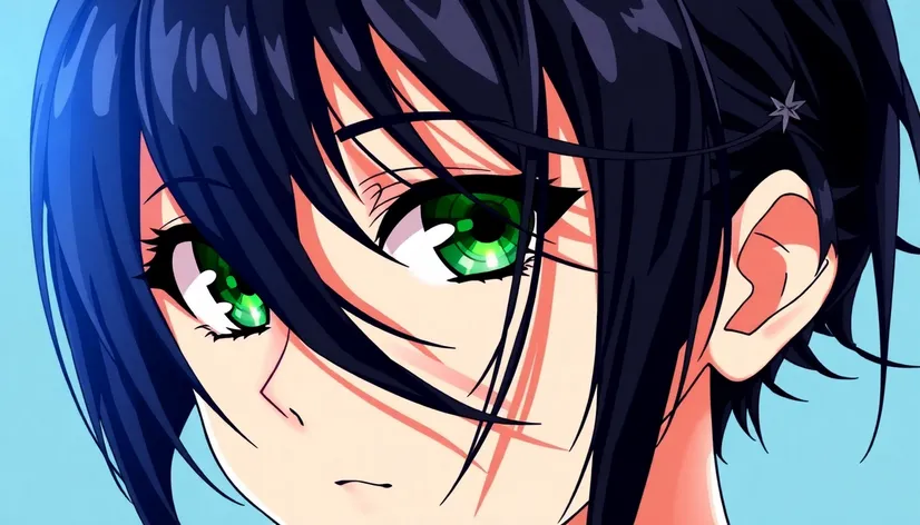 black hair green eyes