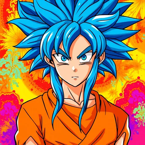 blue hair orange outfit