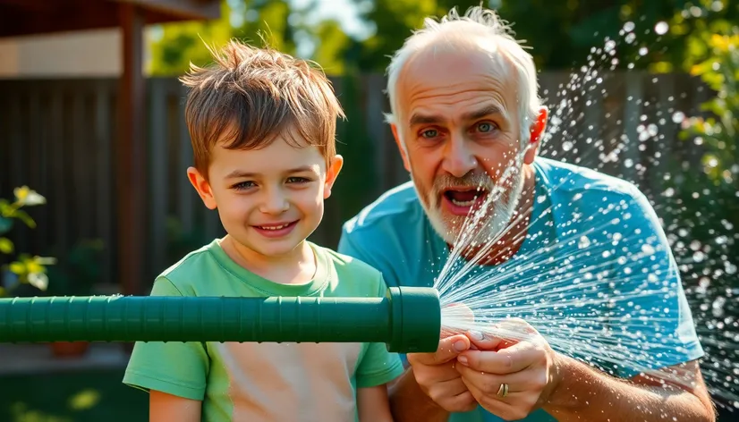 kid sprays old man