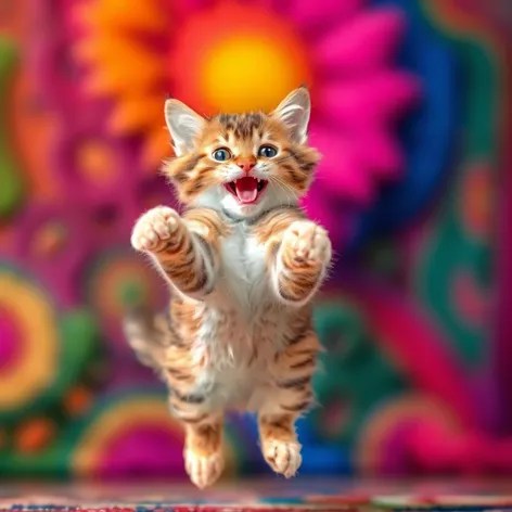 happy cat jumping