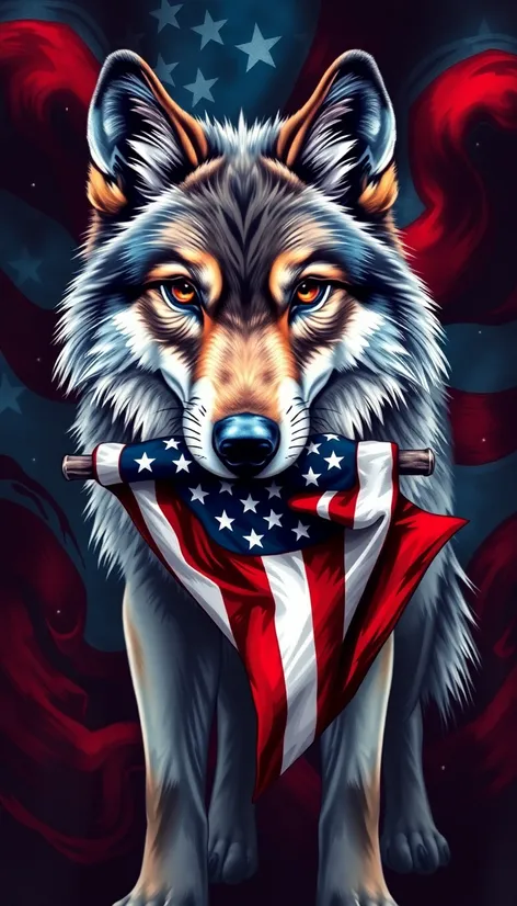 wolf and american flag