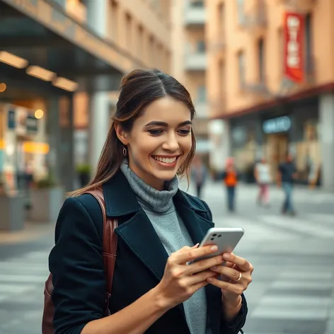 woman smiling at phone