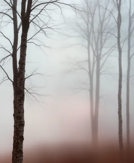 foggy evening backround birch