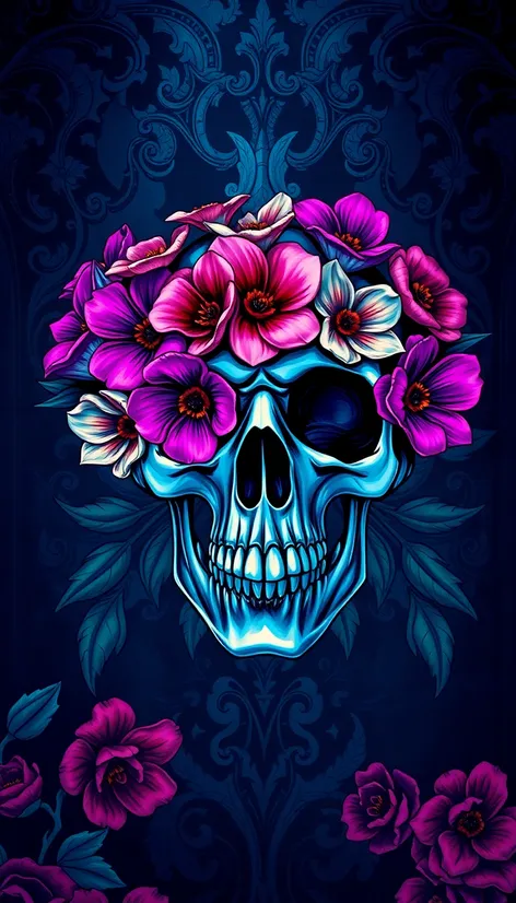 skull and flowers