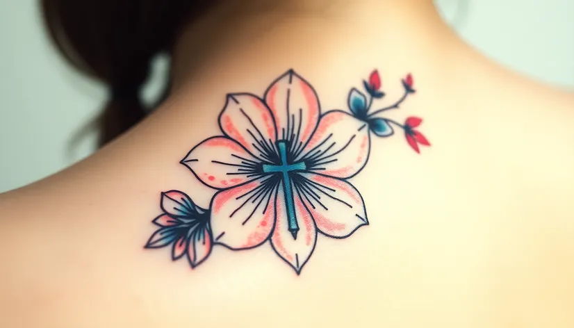 cross flower tattoo