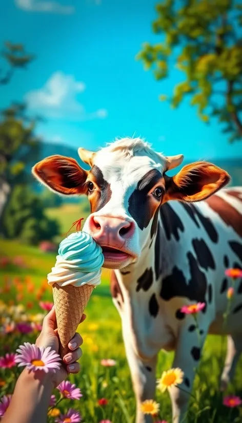 cow eating ice cream