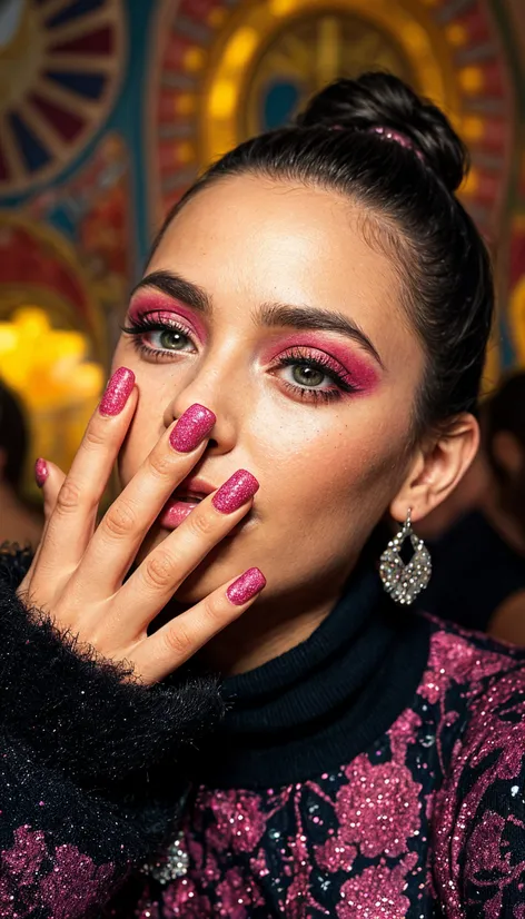 pink glitter nails