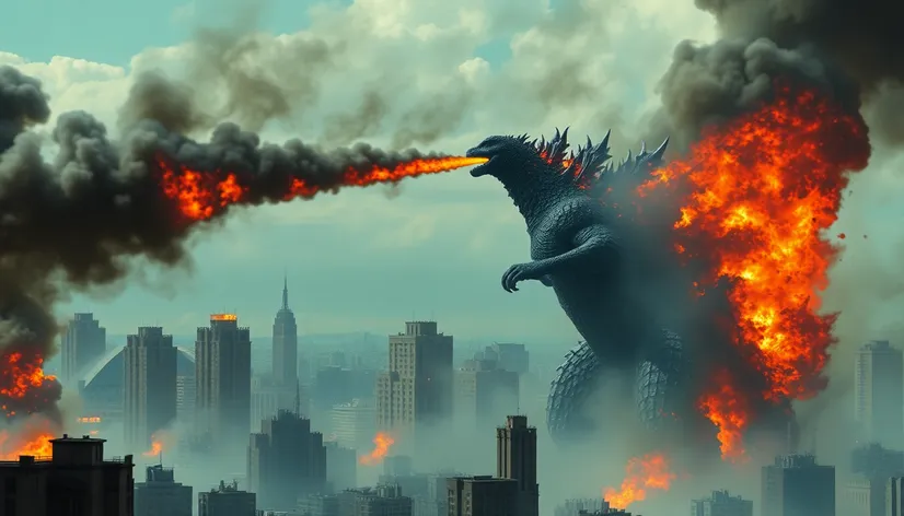 godzilla destroying a city