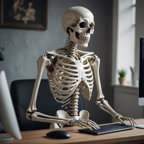 skeleton at computer