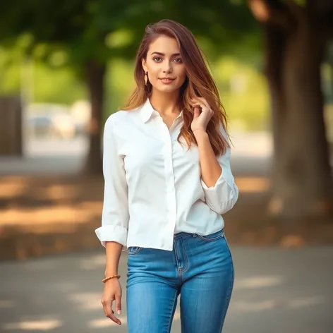 white blouse and blue