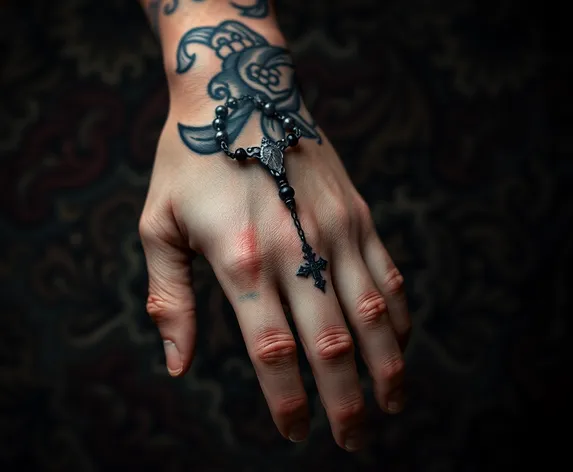 rosary tattoo on hand