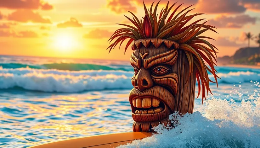 surfing with tiki head