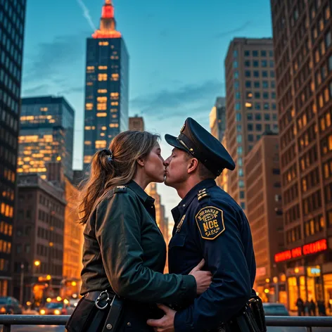 lady nypd kissing male